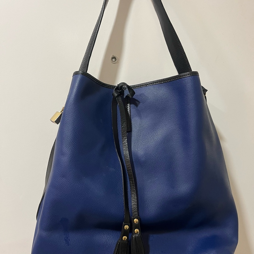 Royal Blue and Black Shoulder Bag with Tie Closure